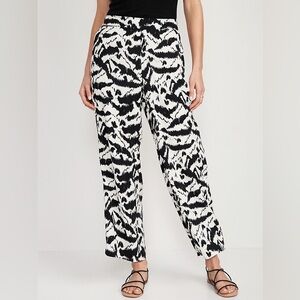 Old Navy Black White Playa Wide Leg Pants Womens Small High Rise Boho Loungewear